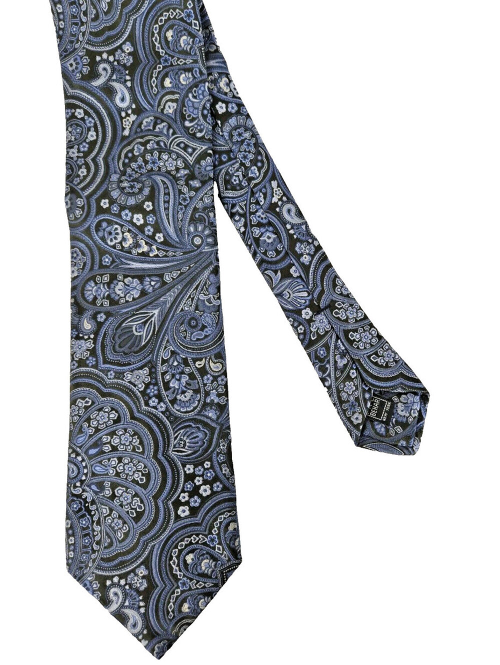 Ike Behar New York Silk Tie Blue Paisley Classic Jacquard Hand Tailored US